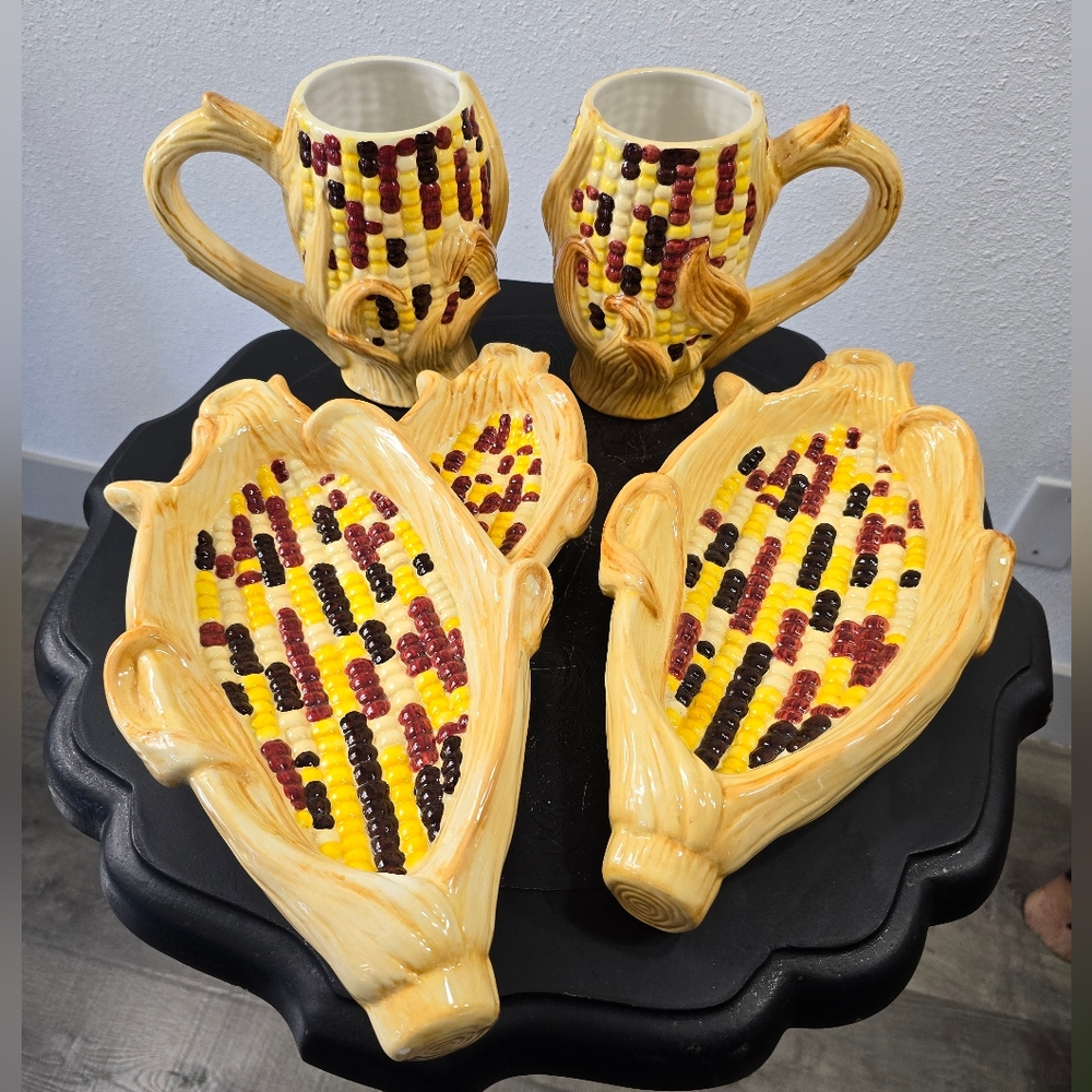 figi indian corn chip and dip vintage dishes set